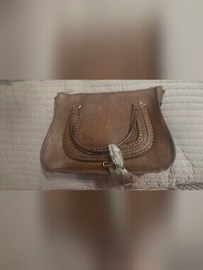 Women's Brown Woven-Trim Leather Tote
